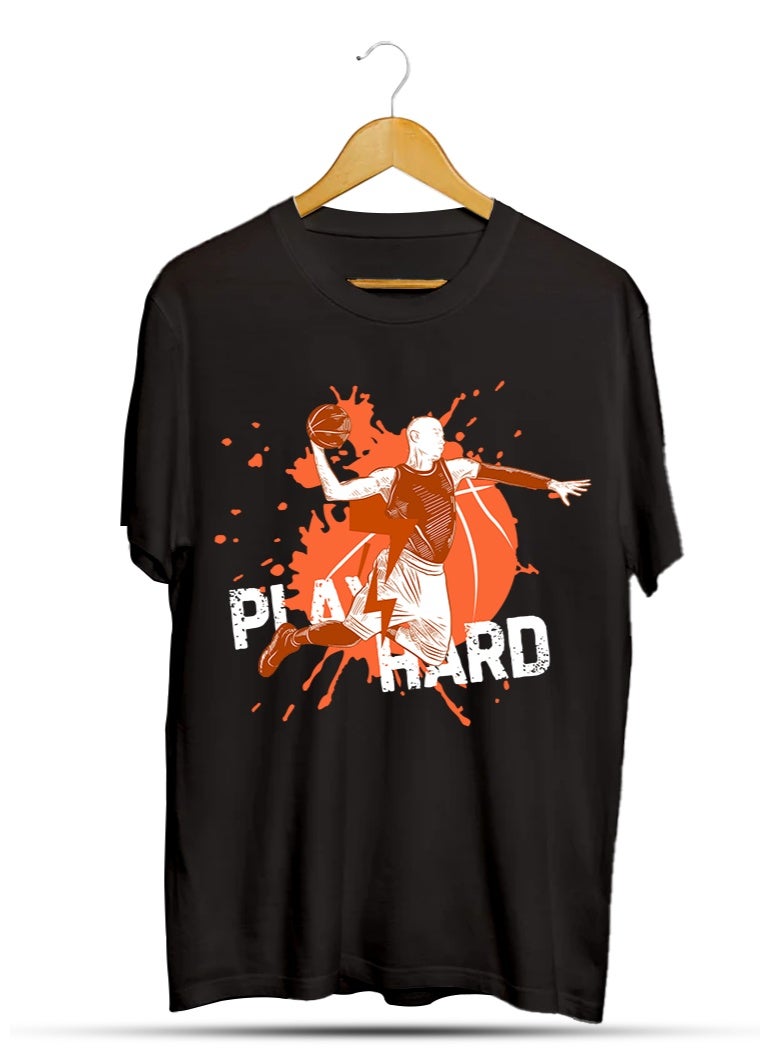 SHOP NEW ARRIVALS Play Hard Basketball T-Shirt – Basketball Graphic Tee | Sports Gift for Players, Coaches & Basketball Fans - Image 1