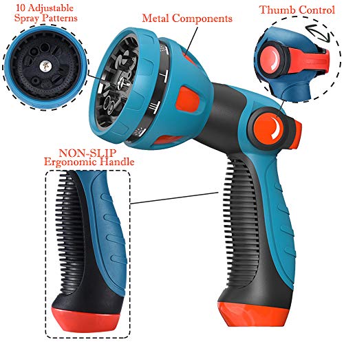 HmiL-U Garden Hose Spray Nozzle - 10 Adjustable Patterns Metal High Pressure Hose Nozzle with Thumb Control Design, Hose Sprayer for Garden & Lawns Watering, Cleaning, Pets & Car Washing - Image 2