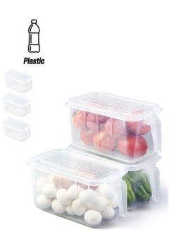 3 Piece Refrigerator Organizer, Stackable Plastic Kitchen Food Storage Containers with Lids and Handles for Fruits and Vegetables, Freezer Safe Food Storage Boxes Transparent