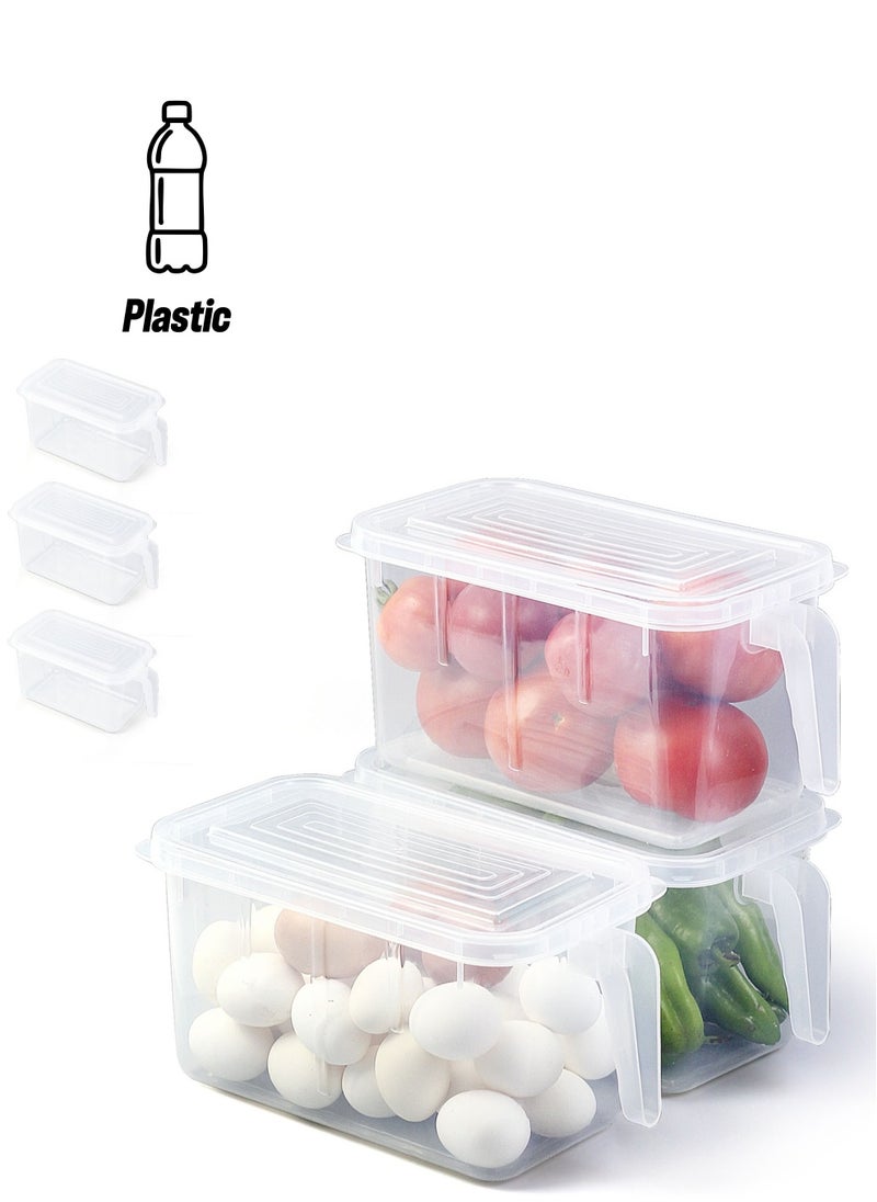 SKY-TOUCH 3 Piece Refrigerator Organizer, Stackable Plastic Kitchen Food Storage Containers with Lids and Handles for Fruits and Vegetables, Freezer Safe Food Storage Boxes Transparent  - Image 1