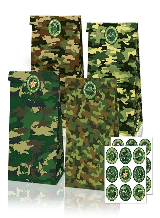 COSFAN 12 Pack Camouflage Gift Bags, Camo Party Supplies, Green Paper Treat Bags for Kids, Goodie Bag for Birthday - Image 1