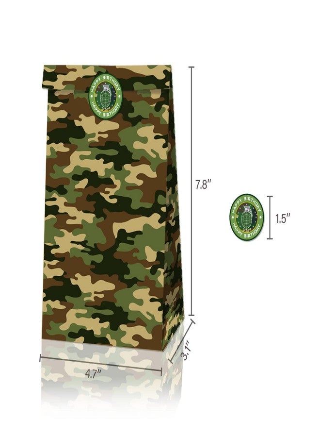 COSFAN 12 Pack Camouflage Gift Bags, Camo Party Supplies, Green Paper Treat Bags for Kids, Goodie Bag for Birthday - Image 2
