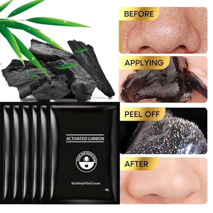FeiCuiYun 6Pcs Black Charcoal Peel Off Face Mask For Women, Black Head Remover Facemask, Black Activated Charcoal Face Mask Skincare peel off, Blackhead Remover Strip Facial Mask for All Skin, 6g*6 - Image 3