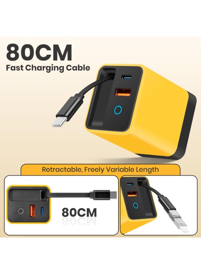 3 in 1 GaN Charger,Scalable 80w Max Fast Charger Module with Type-C Cable & 2 USB Ports, Scalable Charging for iPhone 15/14, Samsung, MacBook, iPad, Laptops - Home Travel Essential (Yellow) - Image 5