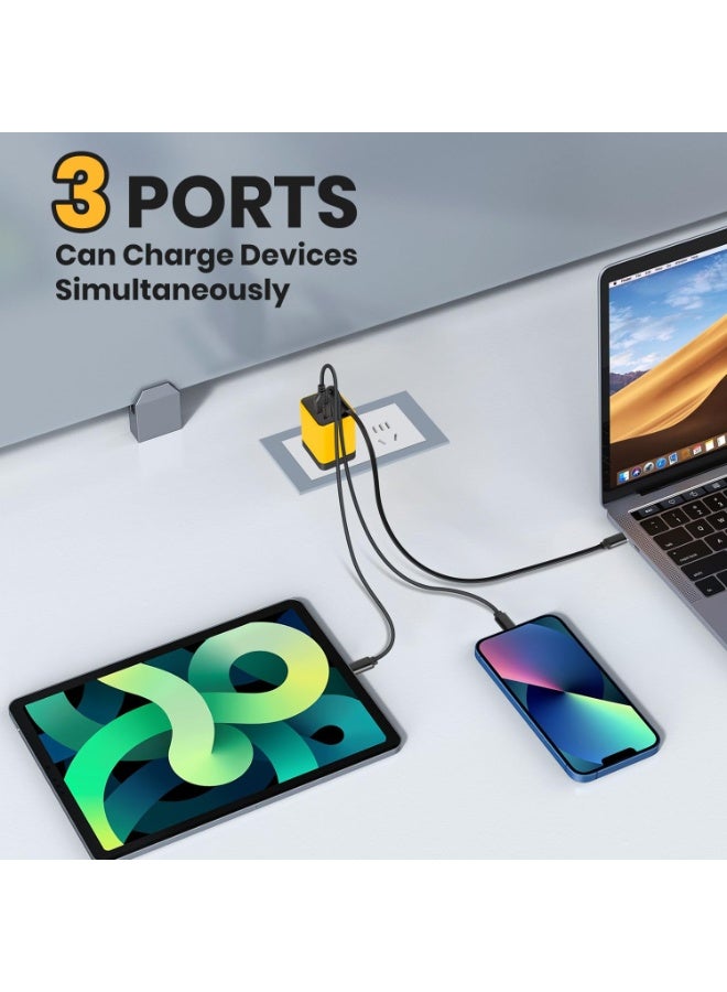 3 in 1 GaN Charger,Scalable 80w Max Fast Charger Module with Type-C Cable & 2 USB Ports, Scalable Charging for iPhone 15/14, Samsung, MacBook, iPad, Laptops - Home Travel Essential (Yellow) - Image 4