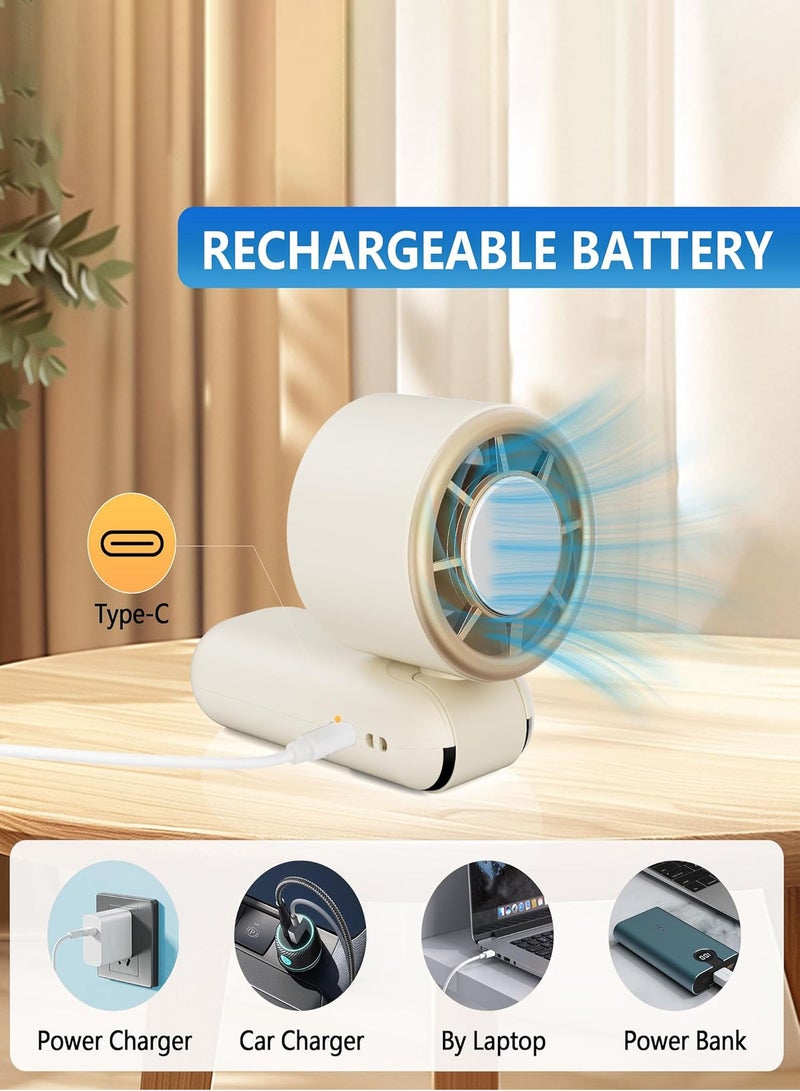 هيروكس مروحة يدوية 5 سرعات تعمل بالبطارية حتى 12 ساعة عمل، مروحة قابلة للطي 3 في 1 مع مروحة تبريد Air Turbo Tech للأنشطة الخارجية والسفر والشاطئ (أبيض) - Image 3