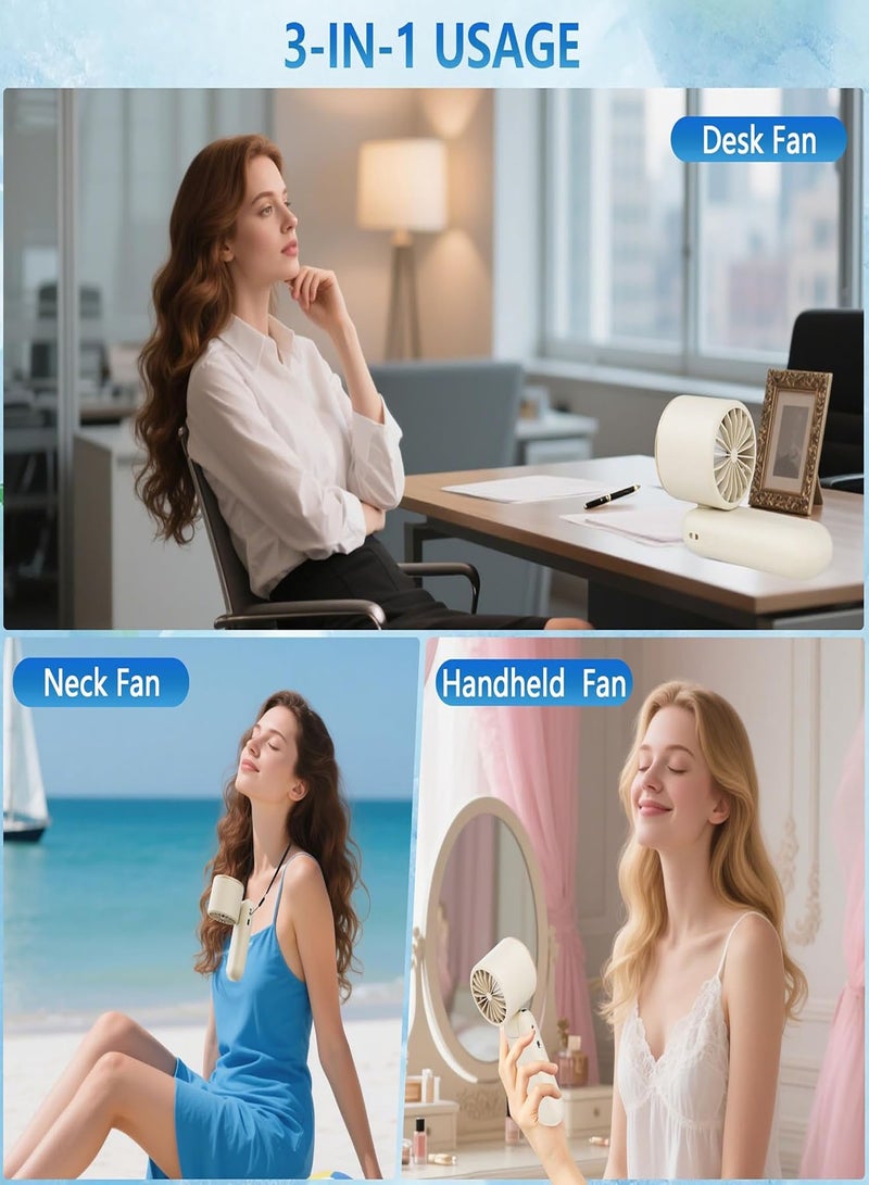 هيروكس مروحة يدوية 5 سرعات تعمل بالبطارية حتى 12 ساعة عمل، مروحة قابلة للطي 3 في 1 مع مروحة تبريد Air Turbo Tech للأنشطة الخارجية والسفر والشاطئ (أبيض) - Image 5