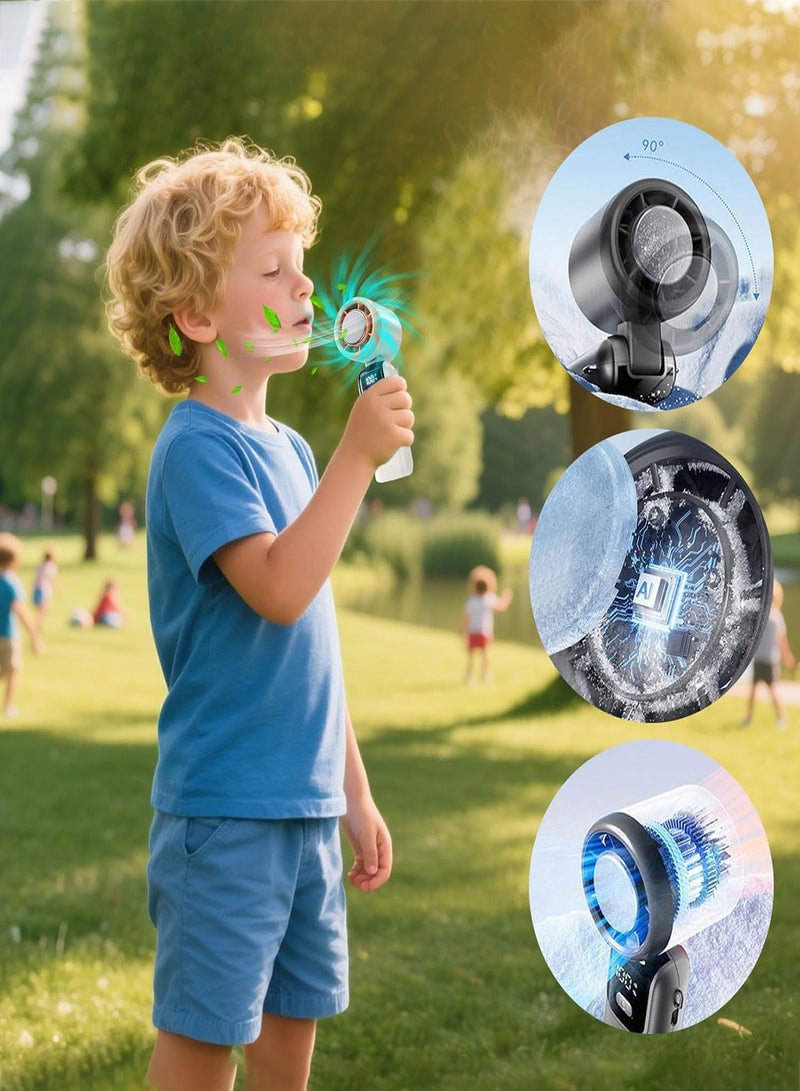 هيروكس مروحة يدوية 5 سرعات تعمل بالبطارية حتى 12 ساعة عمل، مروحة قابلة للطي 3 في 1 مع مروحة تبريد Air Turbo Tech للأنشطة الخارجية والسفر والشاطئ (أبيض) - Image 2