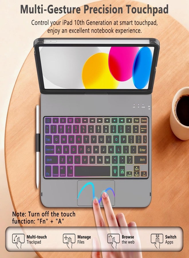 FUWANG Touch Keyboard Case for iPad (A16) 11th Generation 11 inch 2025 &10th Gen 10.9 inch 2022, 360° Rotate for iPad 10th Generation Case with Keyboard, Backlit Keyboard Case with Pencil Holder, Gray - Image 3