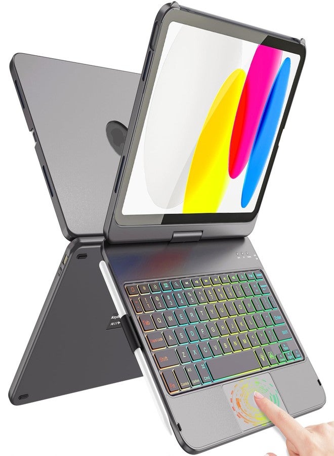 FUWANG Touch Keyboard Case for iPad (A16) 11th Generation 11 inch 2025 &10th Gen 10.9 inch 2022, 360° Rotate for iPad 10th Generation Case with Keyboard, Backlit Keyboard Case with Pencil Holder, Gray - Image 1