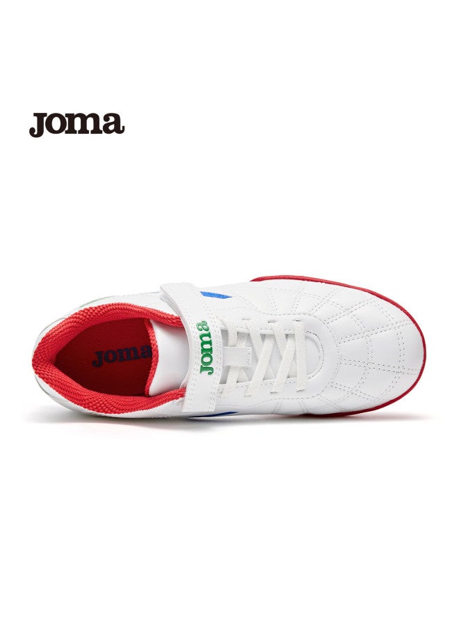 Joma أحذية كرة القدم للأطفال من جومّا مع لاصق، أحذية تدريب كرة القدم للطلاب الشباب، بيضاء/حمراء، مقاس 31 - Image 3