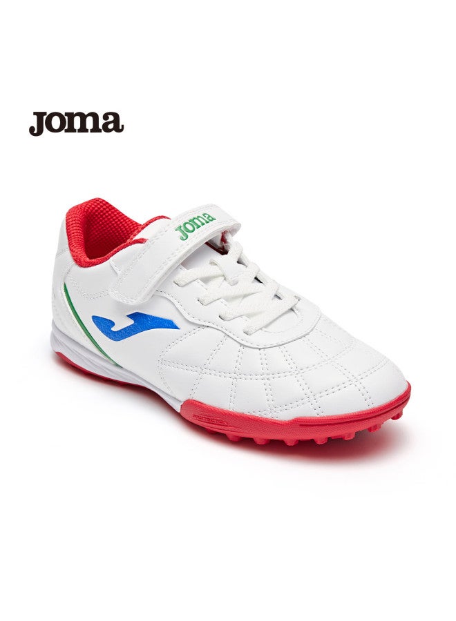 Joma أحذية كرة القدم للأطفال من جومّا مع لاصق، أحذية تدريب كرة القدم للطلاب الشباب، بيضاء/حمراء، مقاس 31 - Image 2