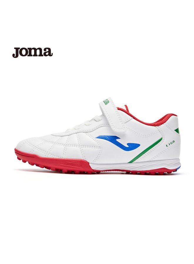 Joma أحذية كرة القدم للأطفال من جومّا مع لاصق، أحذية تدريب كرة القدم للطلاب الشباب، بيضاء/حمراء، مقاس 31 - Image 1