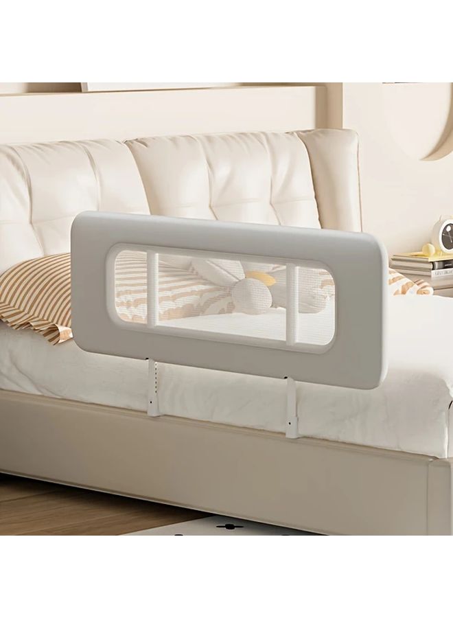 Foldable Travel Crib Rail Guard For Infants 120cm 47 24 Inch Light Grey Polyester Breathable Mesh Adjustable Height Easy Assembly Portable Bedding Safety Modern Nursery Decor Sturdy Construction - Image 1