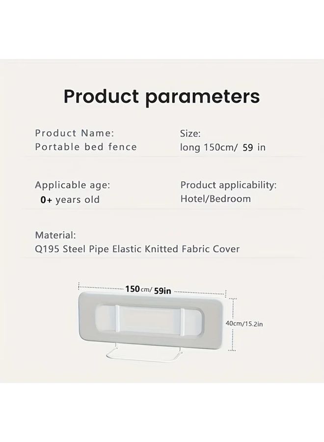 Foldable Travel Crib Rail Guard For Infants 120cm 47 24 Inch Light Grey Polyester Breathable Mesh Adjustable Height Easy Assembly Portable Bedding Safety Modern Nursery Decor Sturdy Construction - Image 2