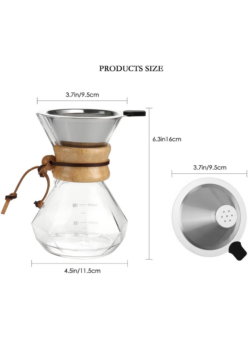 Coffee Maker with Reusable Stainless Steel Filter, Borosilicate Glass Carafe, Wooden Dome, 3-Cup Capacity  - Image 3