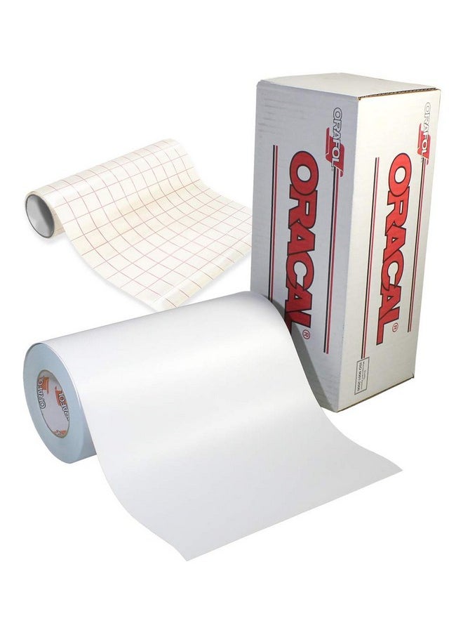 ORACAL 651 Matte White Adhesive Craft Vinyl 12 Inches Roll For Cameo Cricut & Silhouette Including Free Roll Of Clear Transfer Paper (6 Feet X 12 Inches)  - Image 1