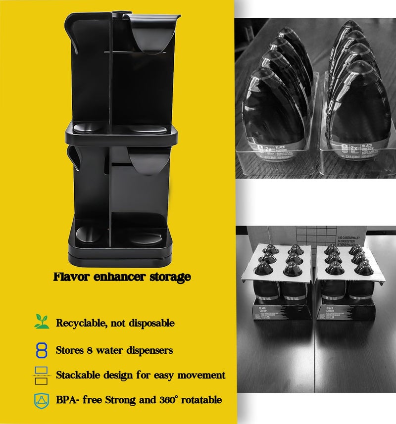 Flybok Organizer for Mio/KoolAid Liquid Water Enhancer - 2-Tier Spinning Holder for 8 Liquid Water Enhancers (Fits 3.24oz & 1.62oz), Stackable ABS Storage, Space-Saving Countertop Dispenser (Black) - Image 4