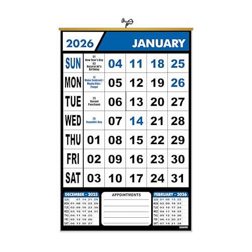ESCAPER 2026 Office and Home Wall Calendar Hanging, Indian Holidays Marked, Monthly Appointment and Event Planner, Organiser Calendar for Work Desk, Study Room and Home Wall - Image 1