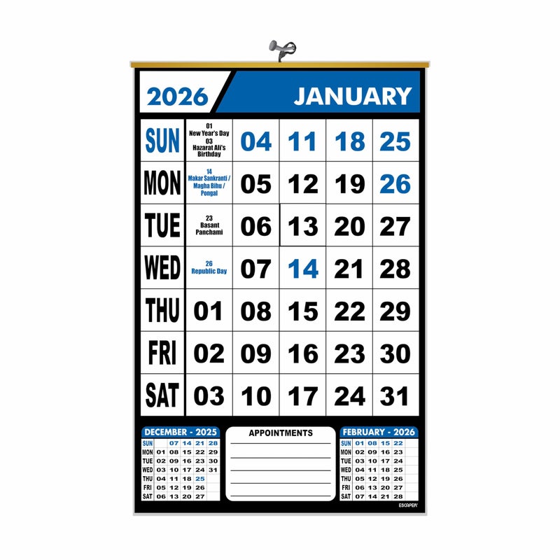 ESCAPER 2026 Office and Home Wall Calendar Hanging, Indian Holidays Marked, Monthly Appointment and Event Planner, Organiser Calendar for Work Desk, Study Room and Home Wall - Image 5