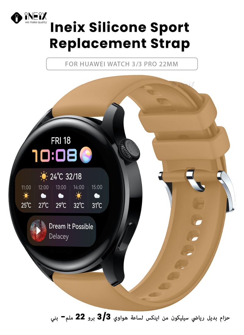 INEIX Silicone Sport Replacement Strap For Huawei Watch 3/3 Pro - Brown  - Image 1