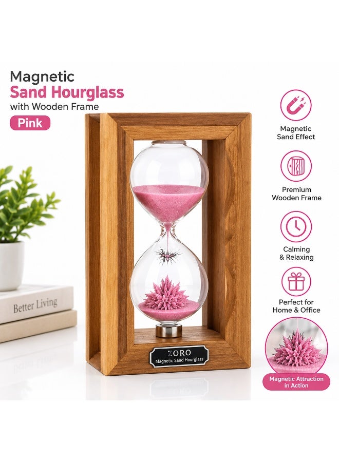 Zero Magnetic Sand Hourglass with Wooden Frame - Pink - Image 1