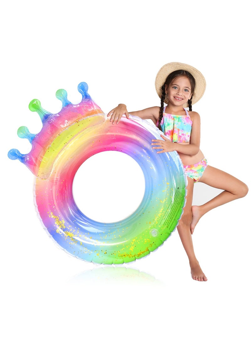 SYOSI SYOSI Swimming Ring for Kids Aged 4-8 Years, Pool Inflatable Float with Sequin, Colorful Crown Pool Party Inflatable Float for Children, Durable Summer Pool Swimming Ring  - Image 1
