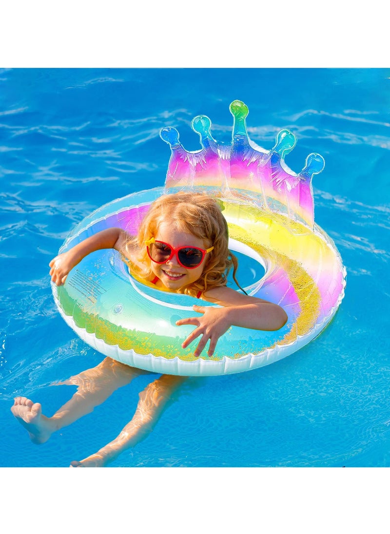 SYOSI SYOSI Swimming Ring for Kids Aged 4-8 Years, Pool Inflatable Float with Sequin, Colorful Crown Pool Party Inflatable Float for Children, Durable Summer Pool Swimming Ring  - Image 2
