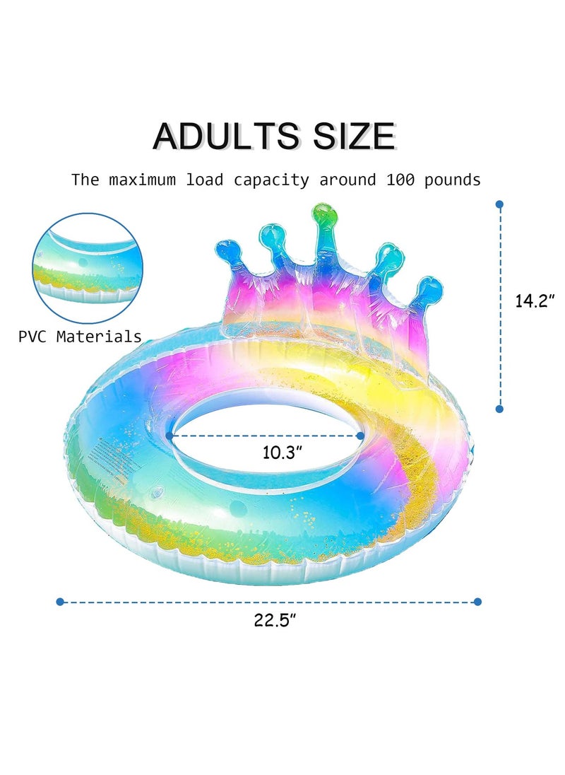 SYOSI Swimming Ring for Kids Aged 4-8 Years, Pool Inflatable Float with Sequin, Colorful Crown Pool Party Inflatable Float for Children, Durable Summer Pool Swimming Ring