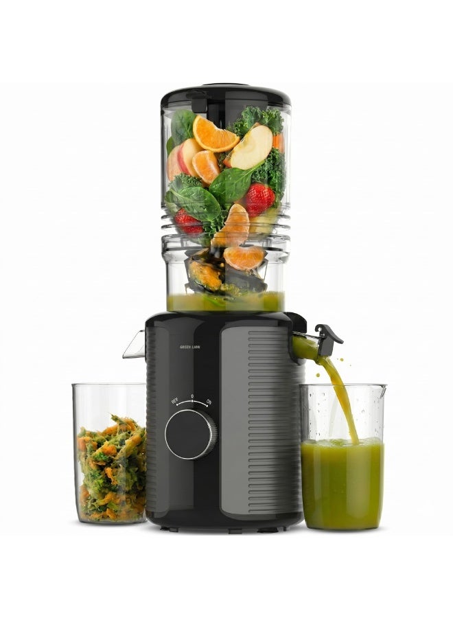 GREEN LION Slow Juicer Pro Cold Press Juicer / 300W Pure Copper Motor / 128mm Wide Feed Chute / 1.2L Hopper Capacity / BPA-Free Components / One-Button Operation / Auto Pulp Separation - Black - Image 1