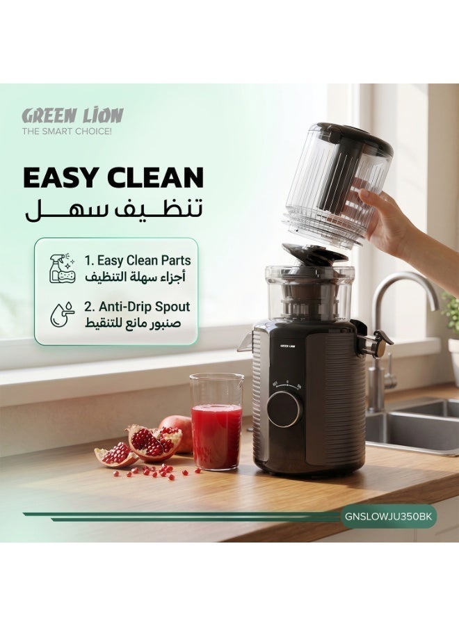 GREEN LION Slow Juicer Pro Cold Press Juicer / 300W Pure Copper Motor / 128mm Wide Feed Chute / 1.2L Hopper Capacity / BPA-Free Components / One-Button Operation / Auto Pulp Separation - Black - Image 4