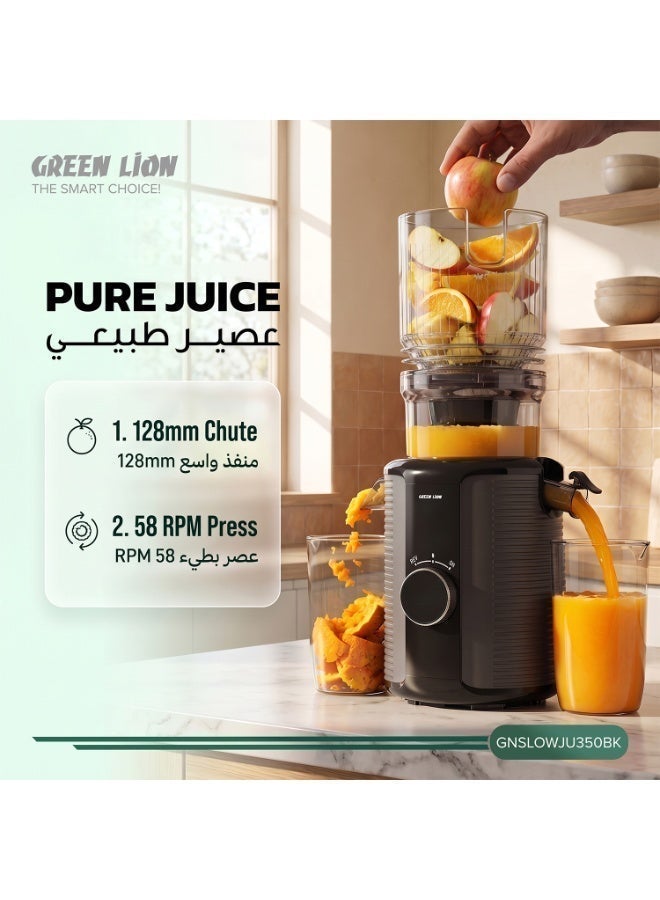GREEN LION Slow Juicer Pro Cold Press Juicer / 300W Pure Copper Motor / 128mm Wide Feed Chute / 1.2L Hopper Capacity / BPA-Free Components / One-Button Operation / Auto Pulp Separation - Black - Image 5