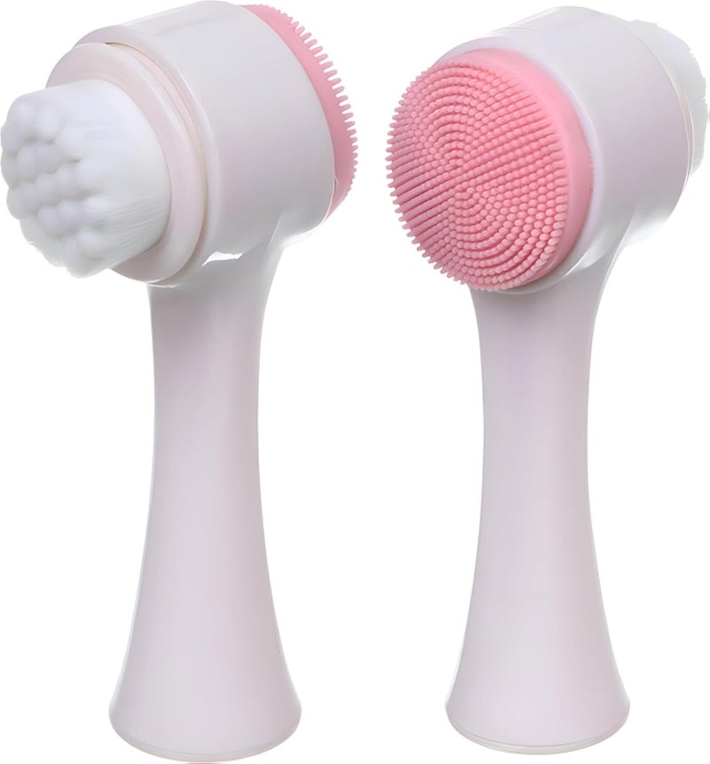 مدلك - فرشاة تنظيف الوجه اللطيفة ذات جانبين عمليين توفر تقشيرًا باستخدام وسادة سيليكون وشعيرات ناعمة، مما يدعم نعومة البشرة وعادات العناية اليومية الممتعة بالبشرة (قطعتان)