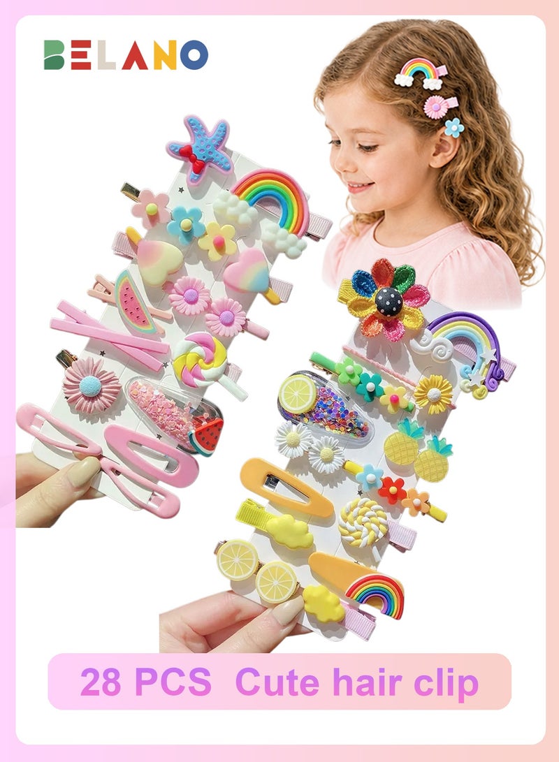 BELANO 28 Pcs Hair Clips for Girls, Cute Flowers Rainbow Candy Fruit Butterfly Hair Clips Set for Daily Hairstyles, Variety Clips for Hair Accessories Gift - Image 1