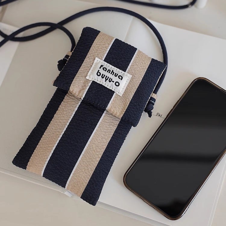 Cute Textured Striped Vertical Crossbody Bag Lightweight Women'S Mobile Phone Bag Original Korean Style Small Mobile Phone Bag - Image 2