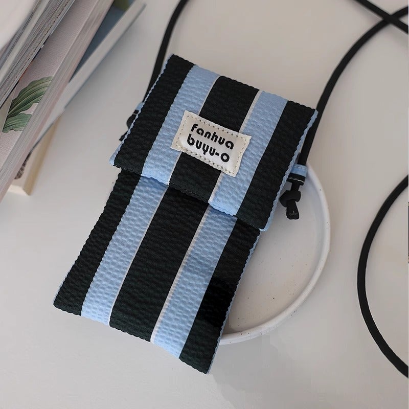 Cute Textured Striped Vertical Crossbody Bag Lightweight Women'S Mobile Phone Bag Original Korean Style Small Mobile Phone Bag - Image 1