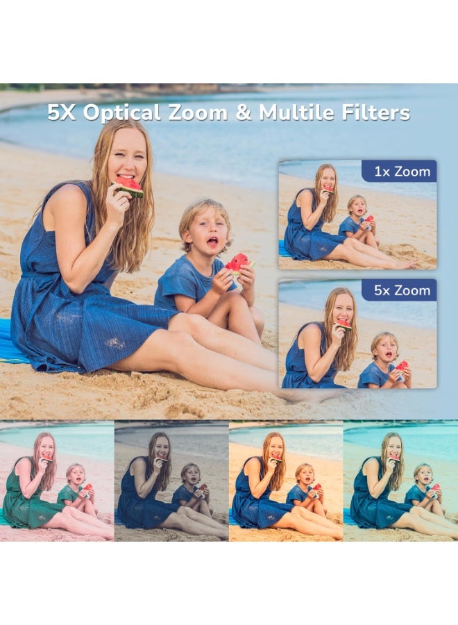 PROMAGE 5K Digital Camera White, Small Digital Compact Camera Dual Lens Point and Shoot Camera for Travel Vlogging YouTube Photography with 5X Optical Zoom Autofocus 2.8 Inch Touch Screen - Image 5