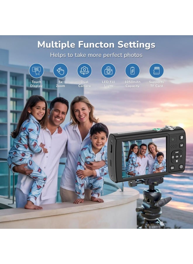 PROMAGE 5K Digital Camera White, Small Digital Compact Camera Dual Lens Point and Shoot Camera for Travel Vlogging YouTube Photography with 5X Optical Zoom Autofocus 2.8 Inch Touch Screen - Image 4