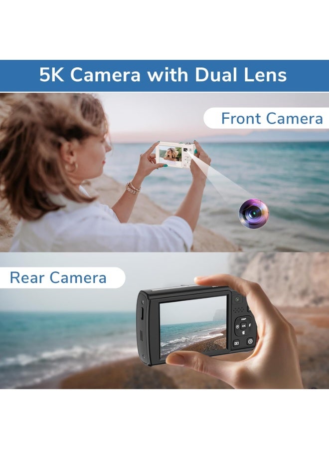 PROMAGE 5K Digital Camera White, Small Digital Compact Camera Dual Lens Point and Shoot Camera for Travel Vlogging YouTube Photography with 5X Optical Zoom Autofocus 2.8 Inch Touch Screen - Image 2