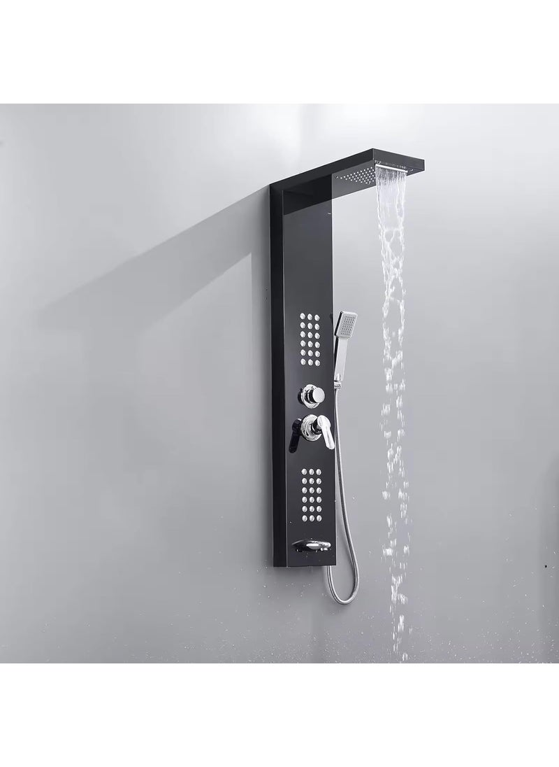 LAPHOENIX LAPHOENIX Luxury Thermostatic Shower Panel System Rainfall Wall Mount Easy Connect Shower Panel Kit Luxury Black Shower Panel Stainless Steel 304 Grade  - Image 1