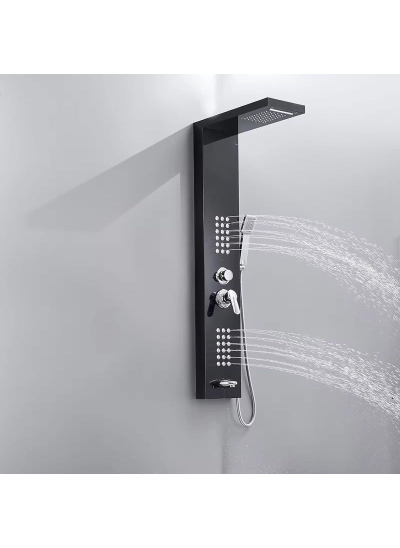 LAPHOENIX LAPHOENIX Luxury Thermostatic Shower Panel System Rainfall Wall Mount Easy Connect Shower Panel Kit Luxury Black Shower Panel Stainless Steel 304 Grade  - Image 2