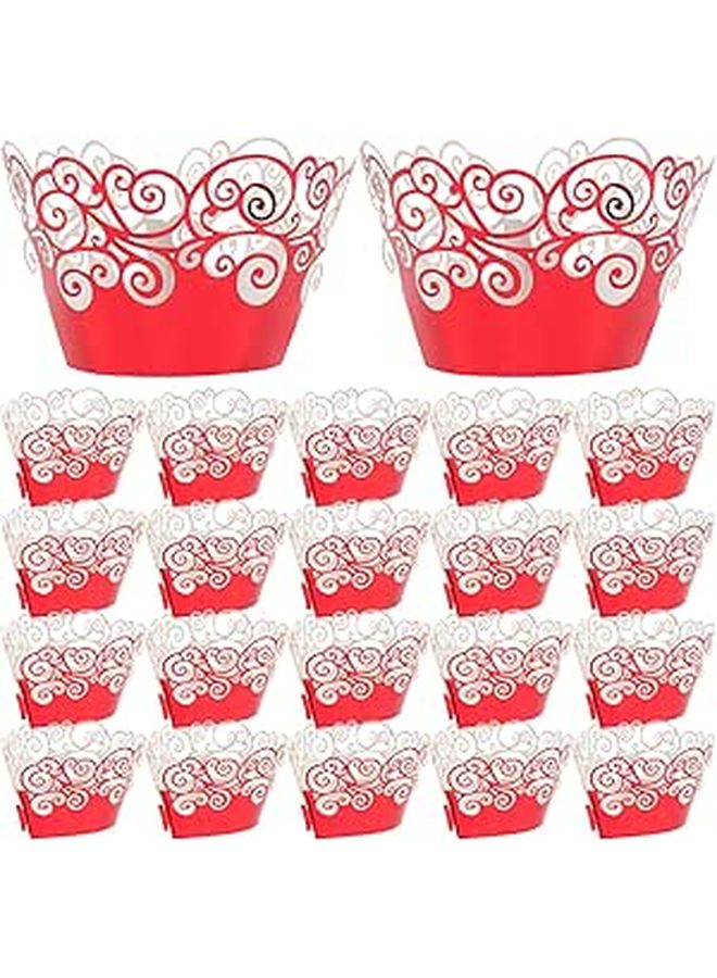 Red Aluminum Foil Cupcake Liners 50pcs Hollow Edging Baking Cups For Parties - Image 1