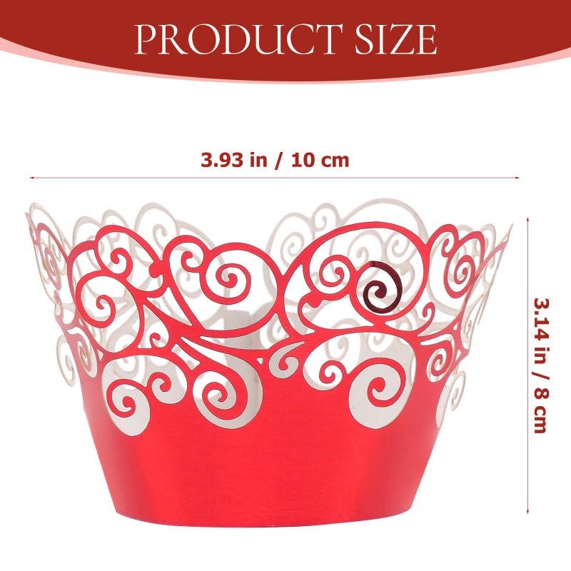 Red Aluminum Foil Cupcake Liners 50pcs Hollow Edging Baking Cups For Parties - Image 3