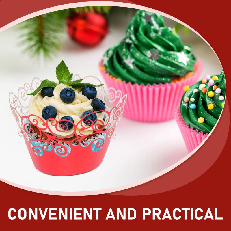 Red Aluminum Foil Cupcake Liners 50pcs Hollow Edging Baking Cups For Parties - Image 4