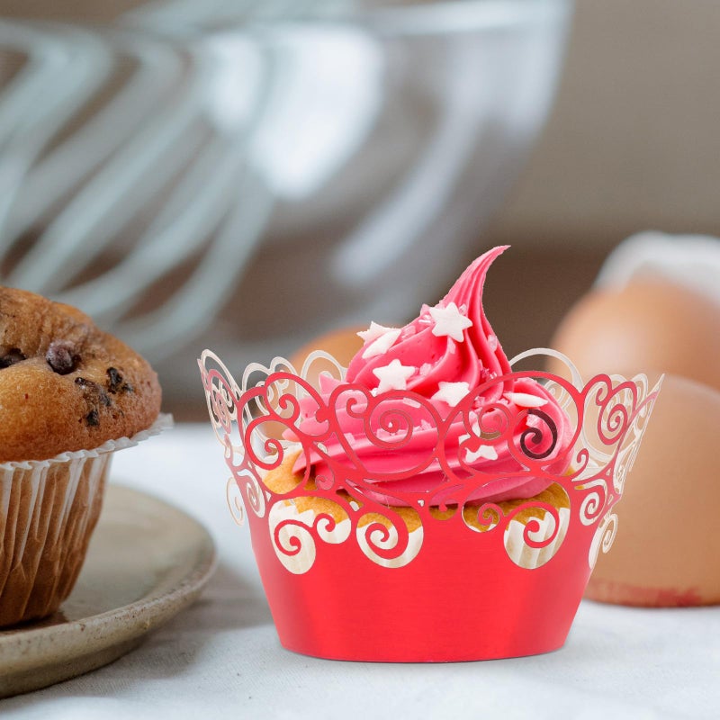 Red Aluminum Foil Cupcake Liners 50pcs Hollow Edging Baking Cups For Parties - Image 5