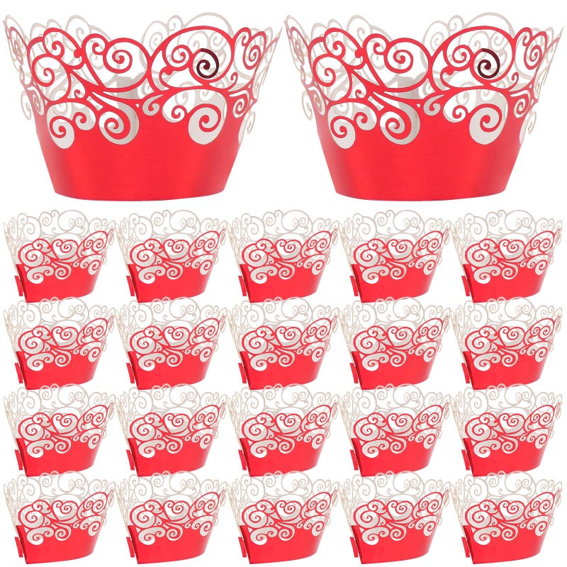 Red Aluminum Foil Cupcake Liners 50pcs Hollow Edging Baking Cups For Parties - Image 2