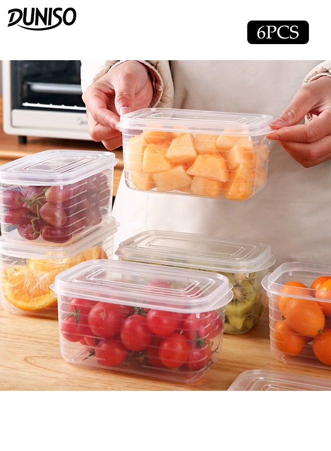 DUNISO مجموعة 6 قطع من حاويات الطعام البلاستيكية المستطيلة مع أغطية - حاويات تخزين الطعام القابلة للتكديس - حاويات تحضير الطعام محكمة الإغلاق - آمنة للاستخدام في الميكروويف والفريزر - صناديق تخزين قابلة لإعادة الاستخدام في الثلاجة للخضروات والفواكه واللحوم والحبوب - Image 1