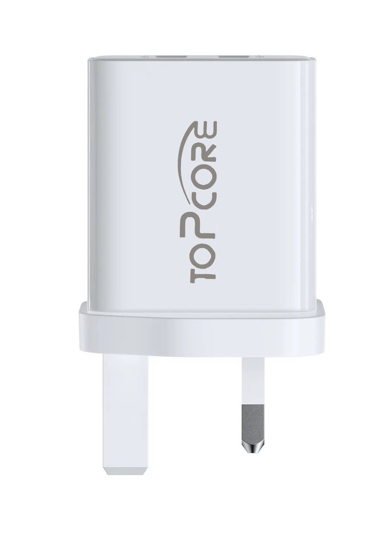 توب كور - محول طاقة USB من نوع A بقوة 20 واط وتقنية PD 3.0: يوفر شحناً فعّالاً وسريعًا للأجهزة المتوافقة. يشمل محول الطاقة الحائطي وكابل بطول 1 متر مع شاحن سريع للهواتف بواجهة USB-A. - Image 1