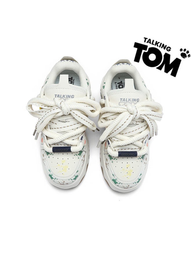 Talkingtom Shoes Uni  Autumn Winter New Plush Lined Casual Sneakers White Brown Size 45 - Image 4