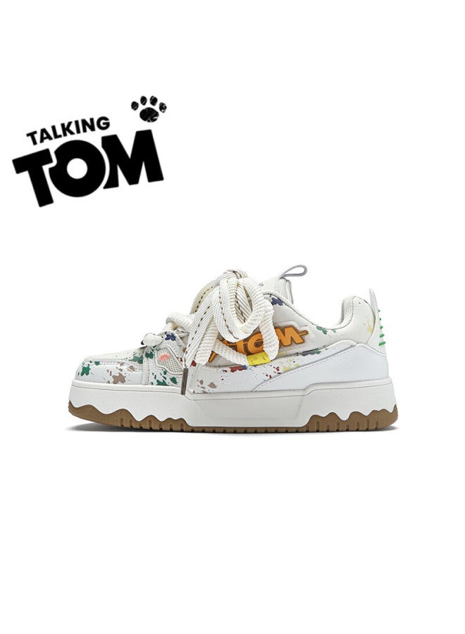 Talkingtom Shoes Uni  Autumn Winter New Plush Lined Casual Sneakers White Brown Size 45 - Image 2